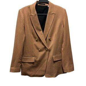 Elie Tahari Womens Camel Double-Breasted Blazer Size Large